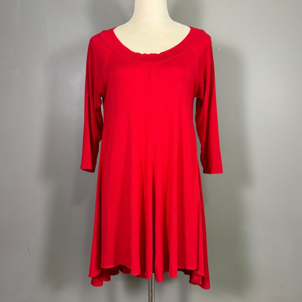 Comfy USA Red High Low Swing Dress Tunic M Boho Lagenlook Artsy Indie Hippie